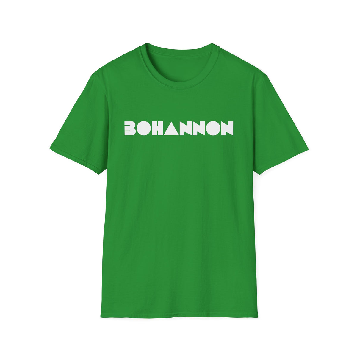 Green t-shirt with white "BOHANNON" text and geometric shapes.