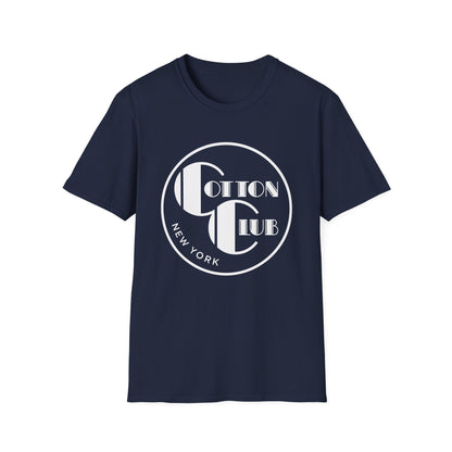 Navy t-shirt with white circular Cotton Club New York logo on chest.
