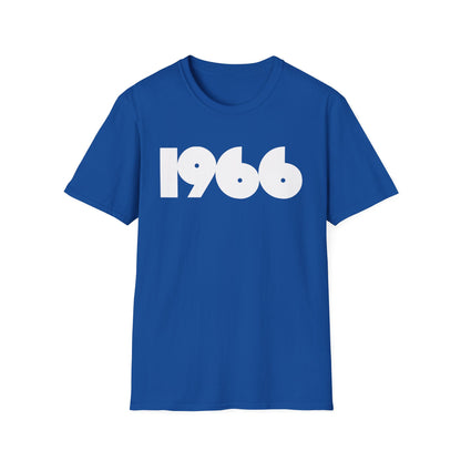 Blue t-shirt with "1966" printed in white on the chest.