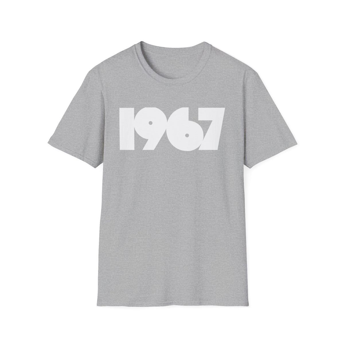 Grey t-shirt with white "1967" text across the chest.