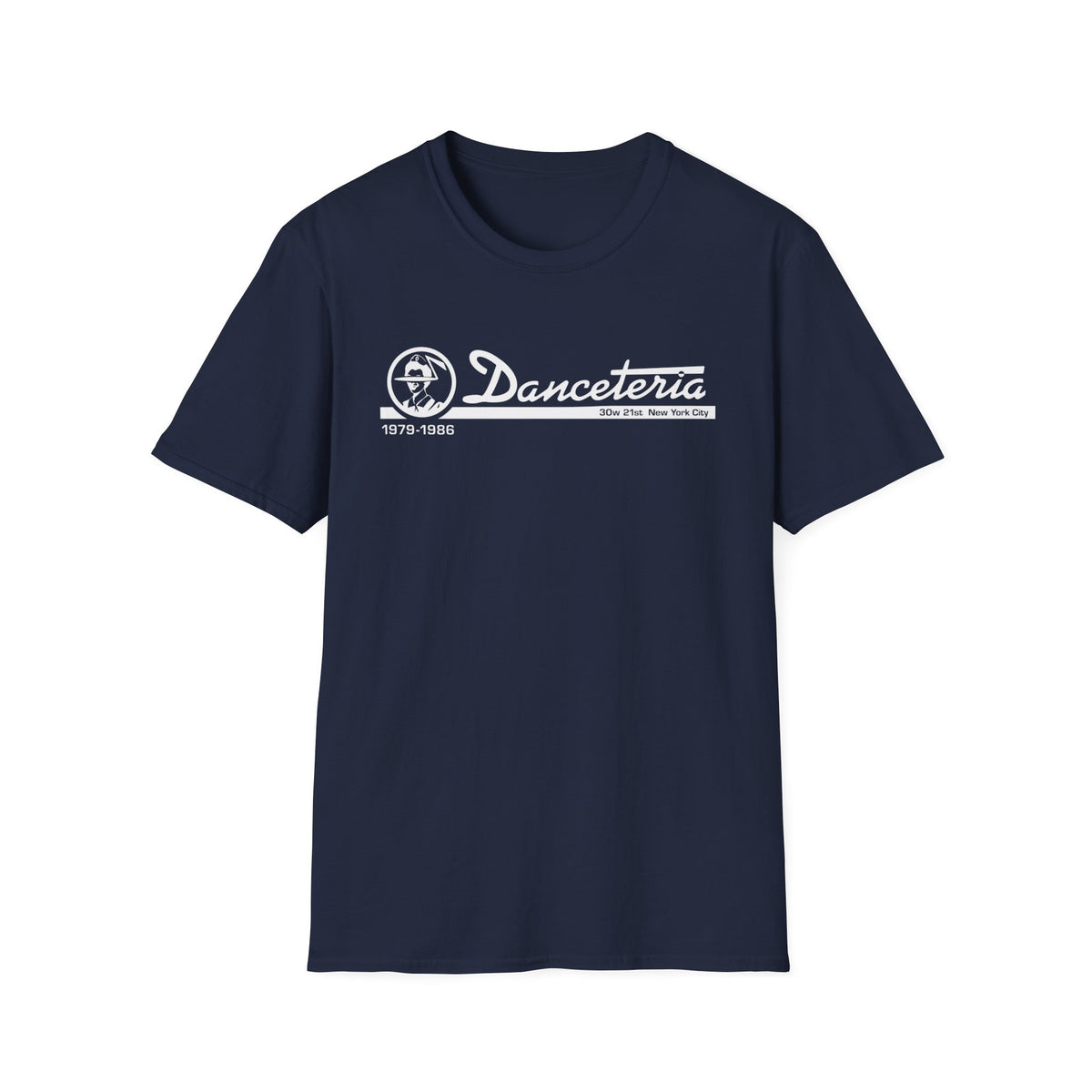 Navy t-shirt with white "Danceteria" logo, 1979-1986, 30w 21st New York City.