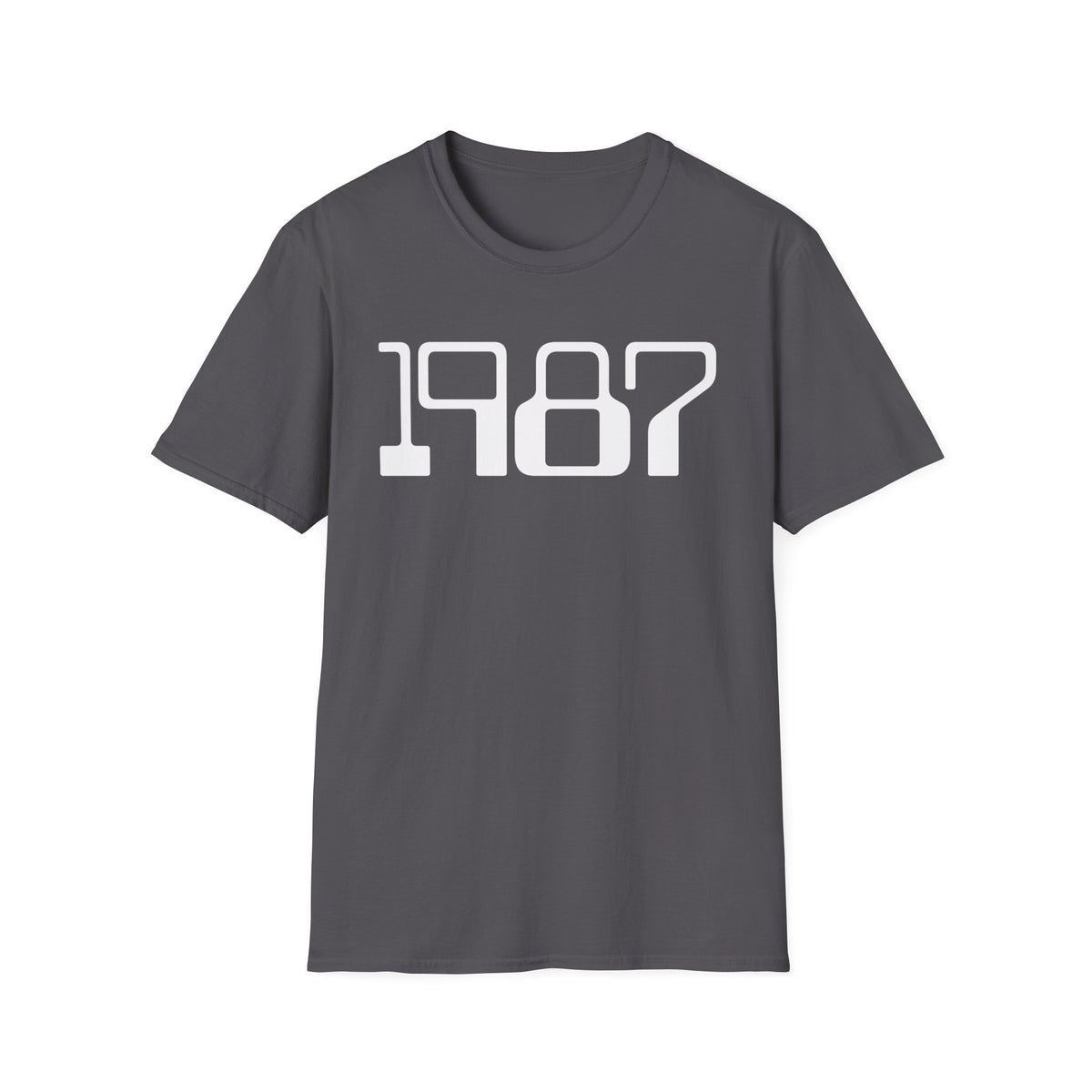 Dark gray t-shirt with white "1987" graphic on the front.