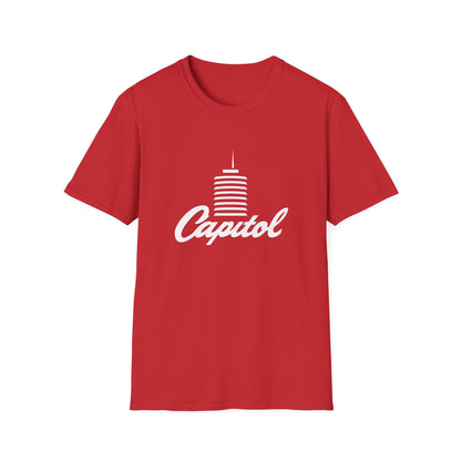 Red t-shirt with white "Capitol" text and building graphic.