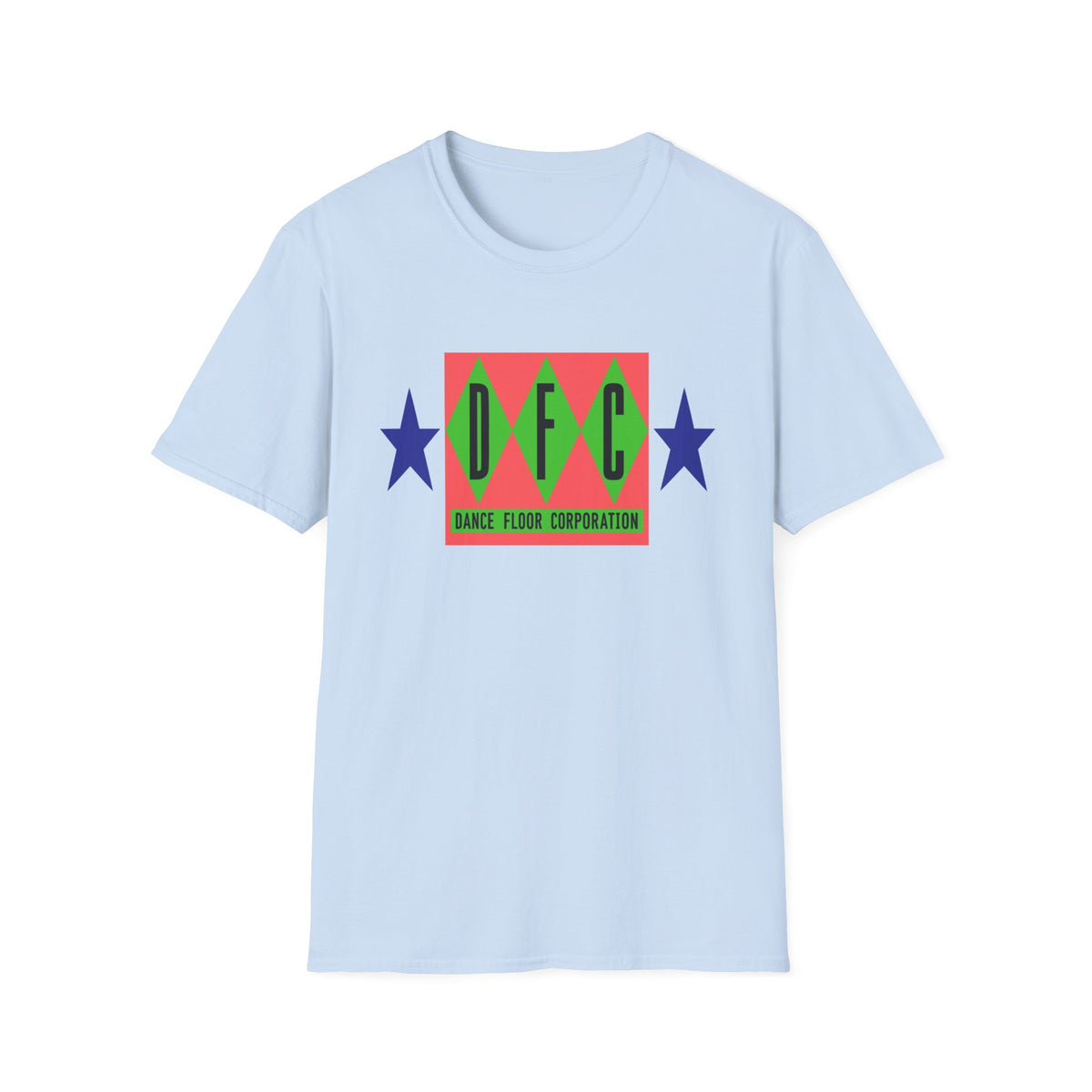 Light blue t-shirt with DFC logo and "Dance Floor Corporation" text.