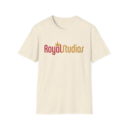 Cream t-shirt with red and gold "Royal Studios" logo and crown graphic.