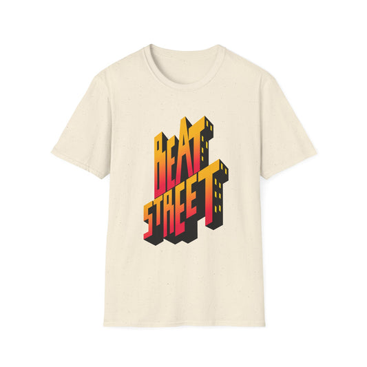 Cream t-shirt with 3D "BEAT STREET" text graphic in red, orange, and yellow.