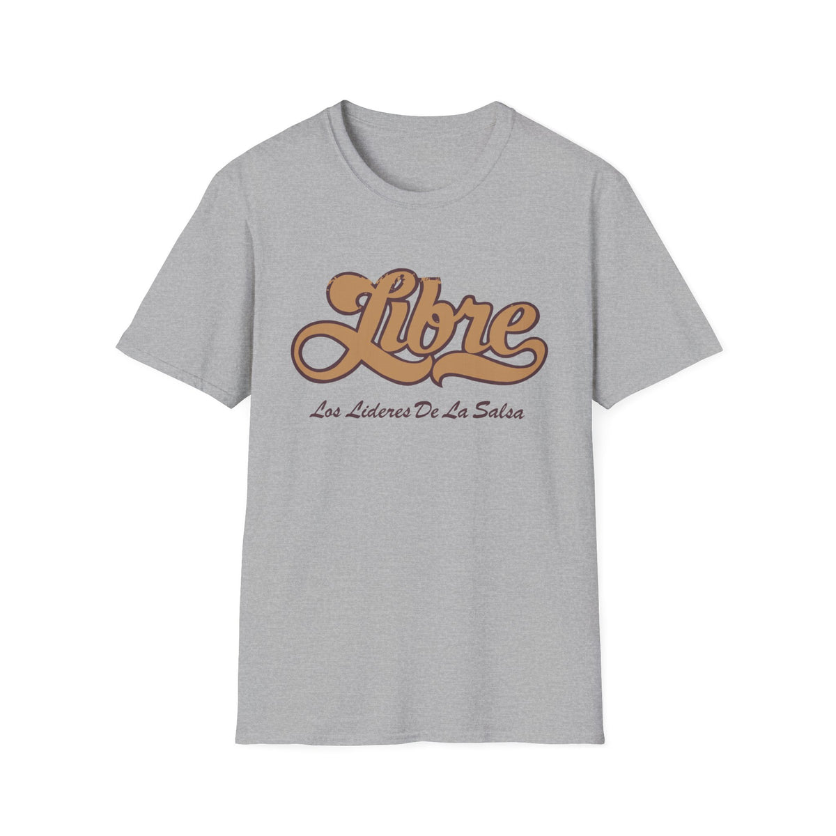 Grey t-shirt with "Libre" and "Los Lideres De La Salsa" text.