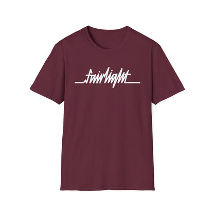 Maroon t-shirt with white "fairlight" text logo and a heartbeat line.