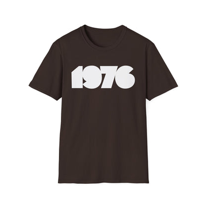 Brown t-shirt with large white "1976" graphic in block font.