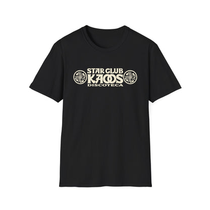 Black t-shirt with "STAR CLUB KAOS DISCOTECA" text and graphic designs.