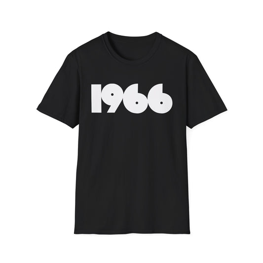 Black t-shirt with white "1966" graphic design on the front.