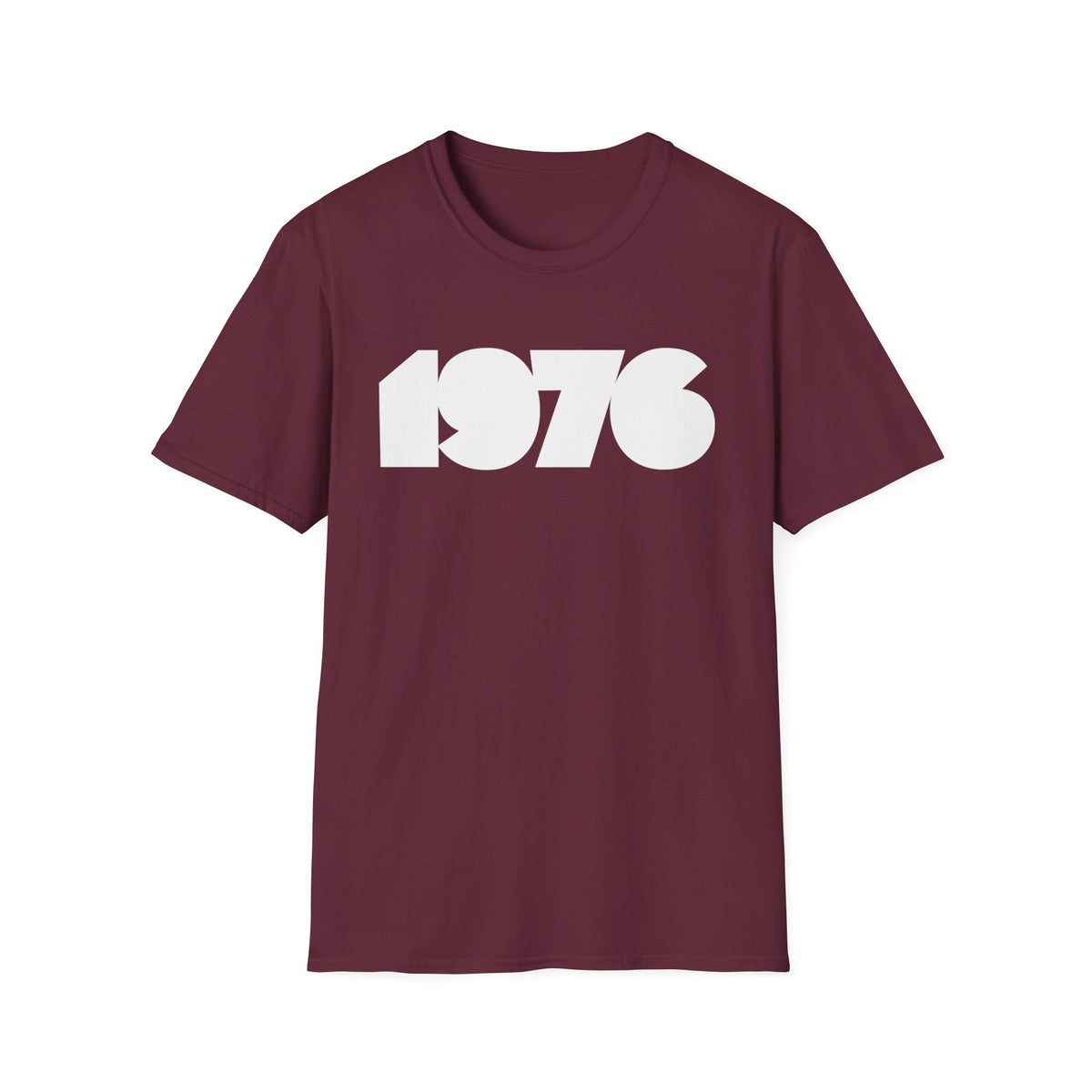 Maroon t-shirt with white 1976 graphic on the chest