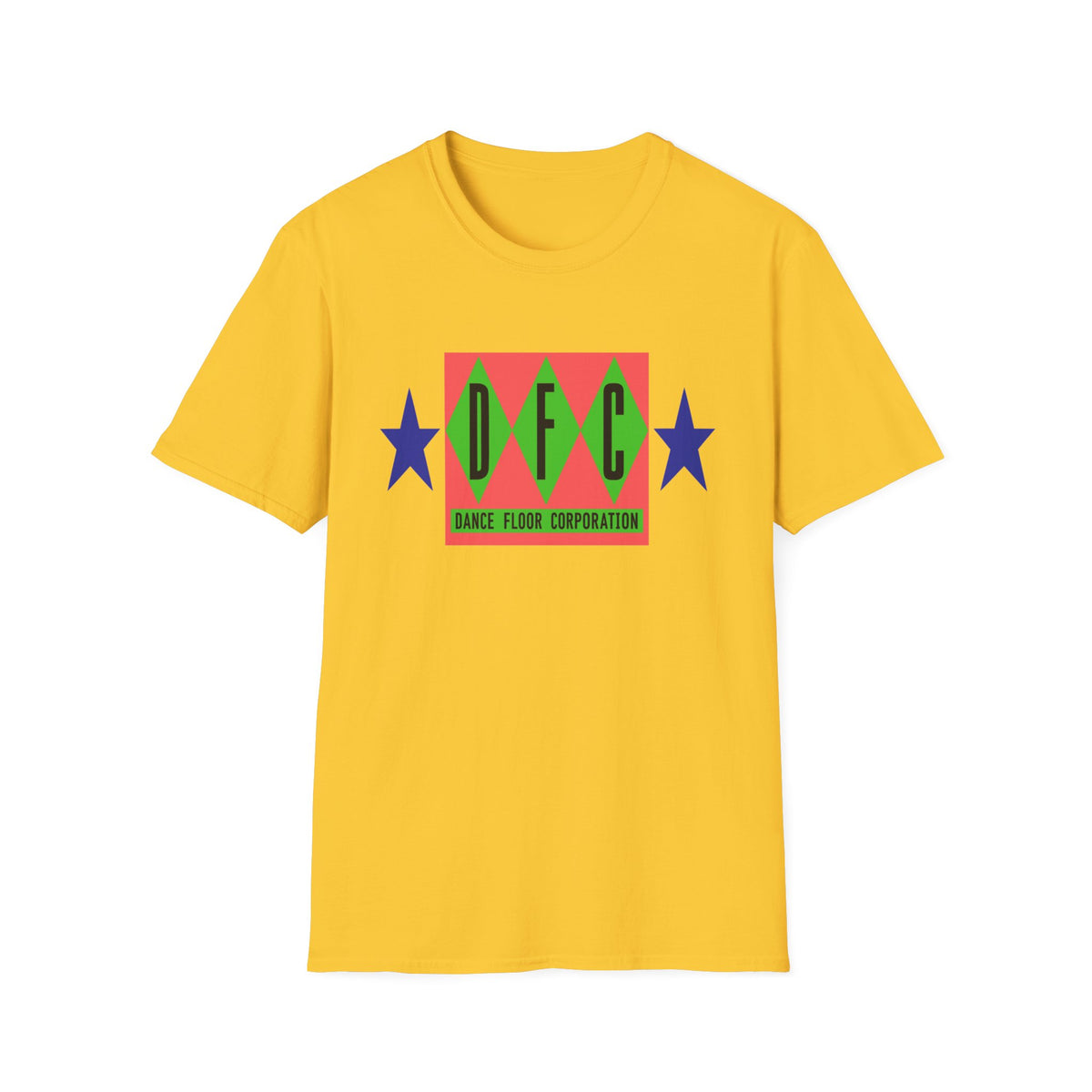 Yellow t-shirt with "DFC" logo and "Dance Floor Corporation" text.