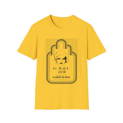 Yellow t-shirt with a black graphic featuring a woman's head and text about Howard Stein.