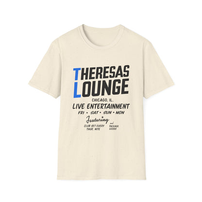 Theresas Lounge Chicago live entertainment t-shirt featuring club set and package goods.