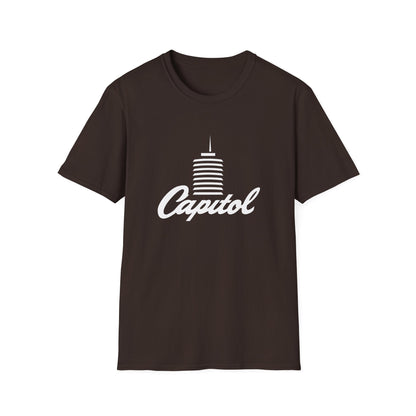Brown t-shirt with white "Capitol" text and building graphic.