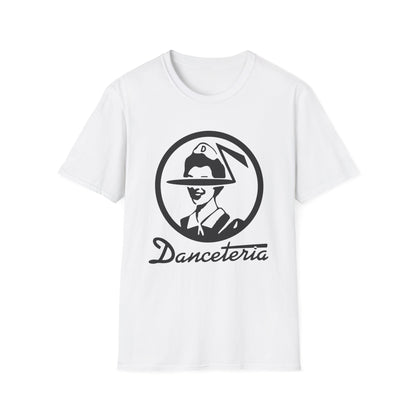White t-shirt with black Danceteria logo featuring a circular graphic.