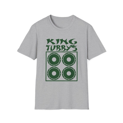 Grey t-shirt with "KING TUBBY'S" and a graphic of four speakers.