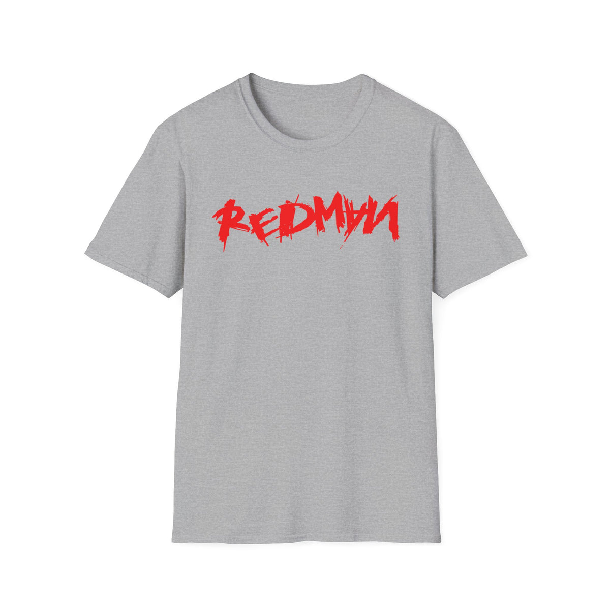 Grey t-shirt with red "REDMYN" graphic print.