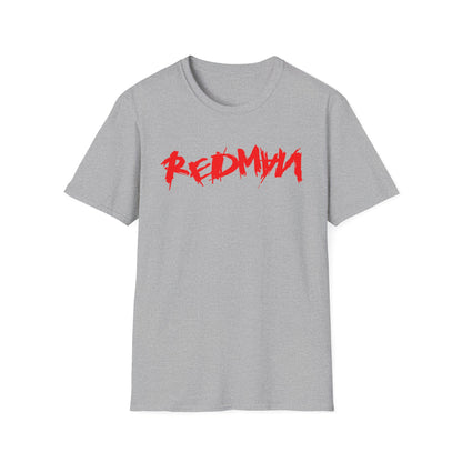 Grey t-shirt with red "REDMYN" graphic print.