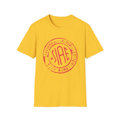 Yellow t-shirt with red circular SIAE logo and text.