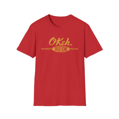 Red t-shirt with yellow "OKeh", "Recorded by True One Process" text.
